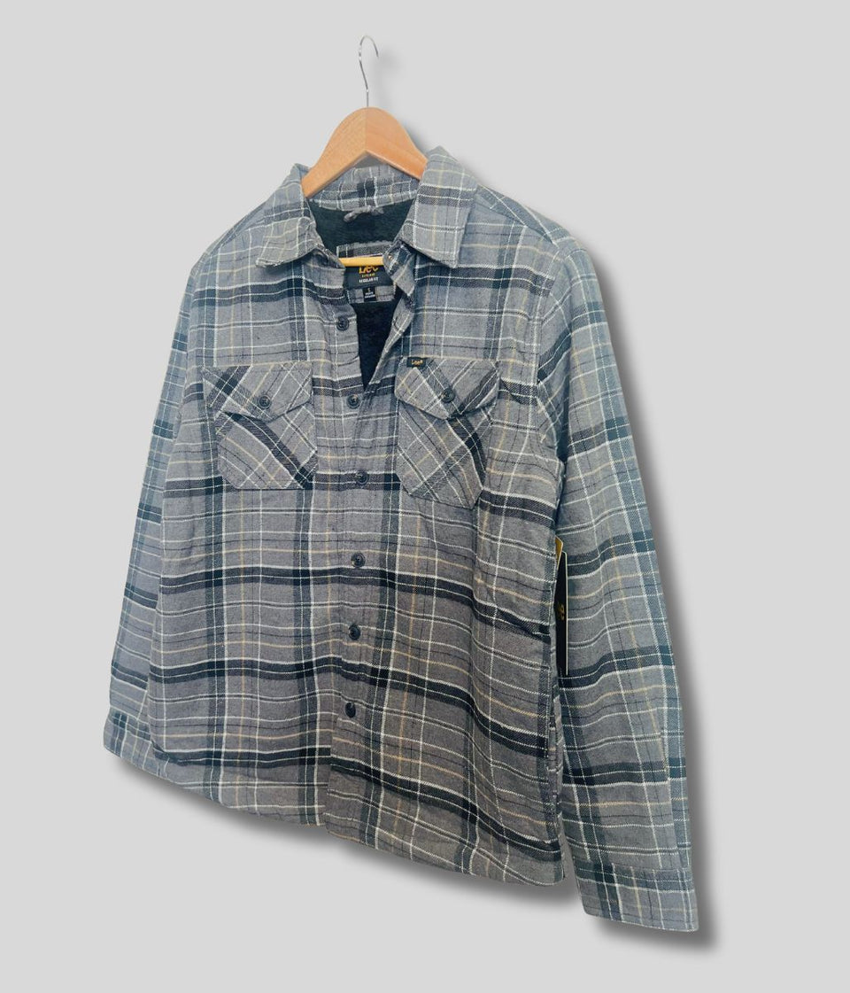 Mens Charcoal Fleece Lined Check Shacket