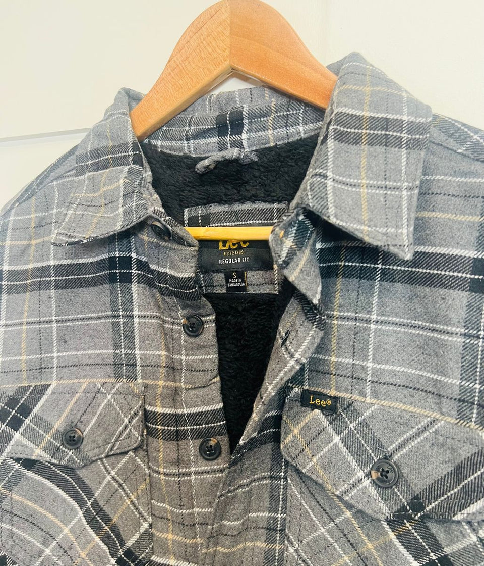 Mens Charcoal Fleece Lined Check Shacket