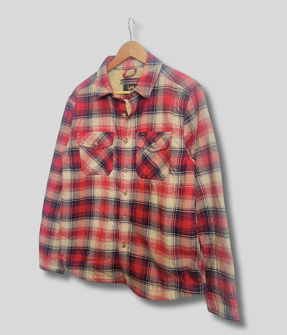 Mens Red Fleece Lined Check Shacket