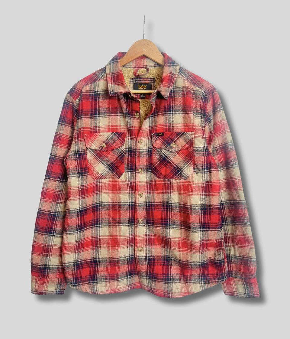 Mens Red Fleece Lined Check Shacket