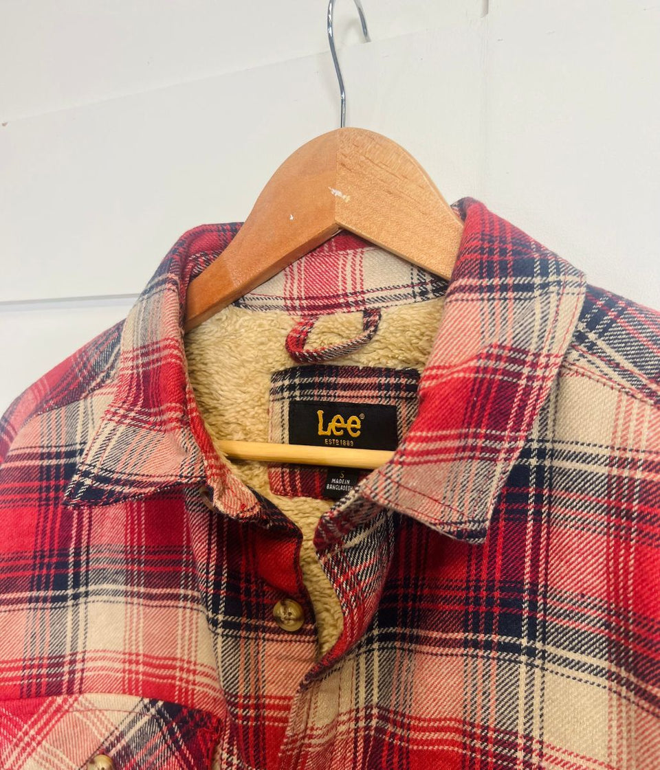 Mens Red Fleece Lined Check Shacket