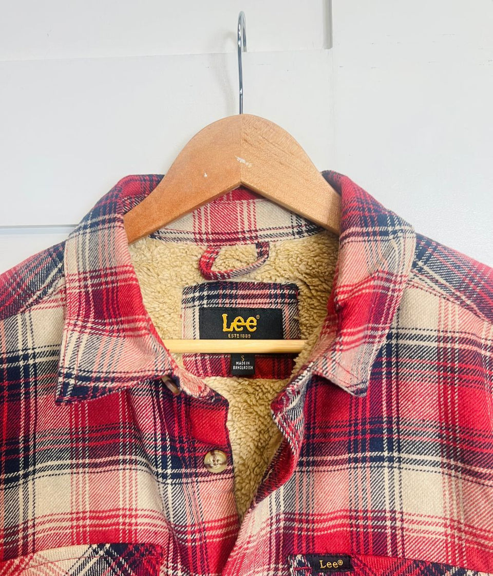 Mens Red Fleece Lined Check Shacket