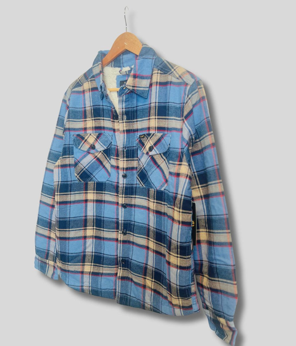 Mens Cornflower Blue Fleece Lined Check Shacket