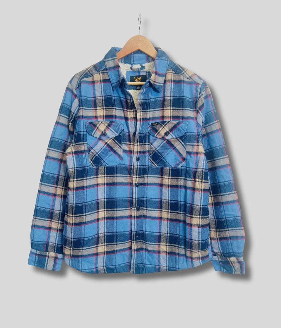 Mens Cornflower Blue Fleece Lined Check Shacket