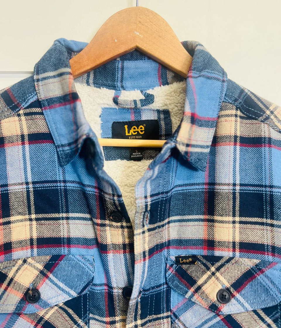 Mens Cornflower Blue Fleece Lined Check Shacket