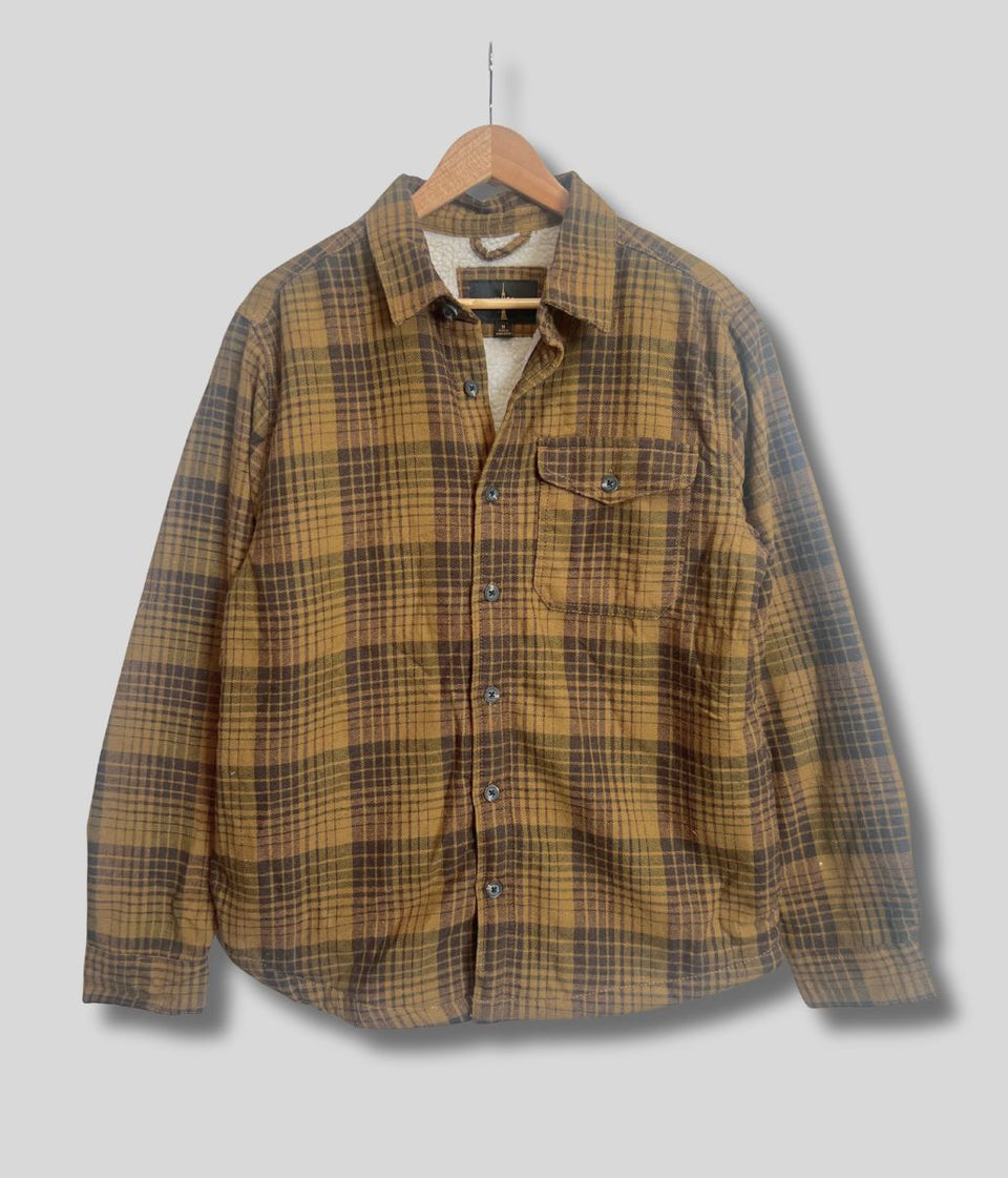 Mens Brown Fleece Lined Check Shacket