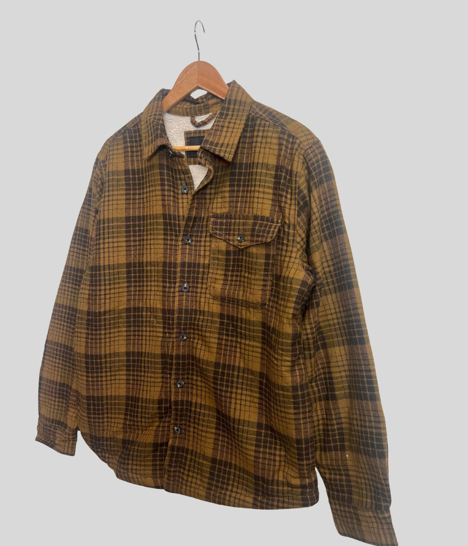 Mens Brown Fleece Lined Check Shacket