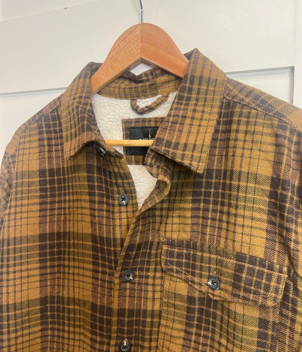 Mens Brown Fleece Lined Check Shacket