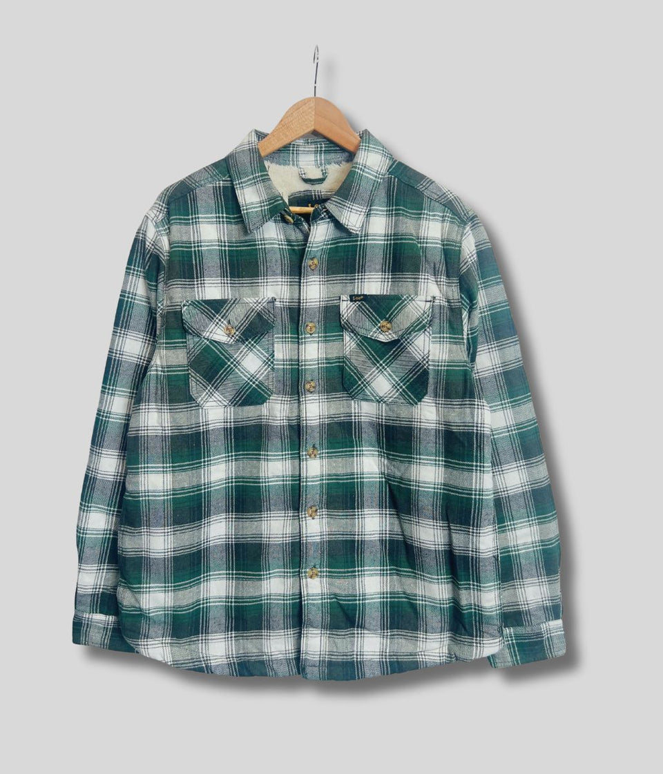 Mens Forest Green Fleece Lined Check Shacket