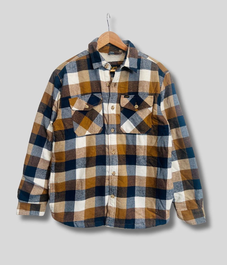 Mens Camel Fleece Lined Check Shacket