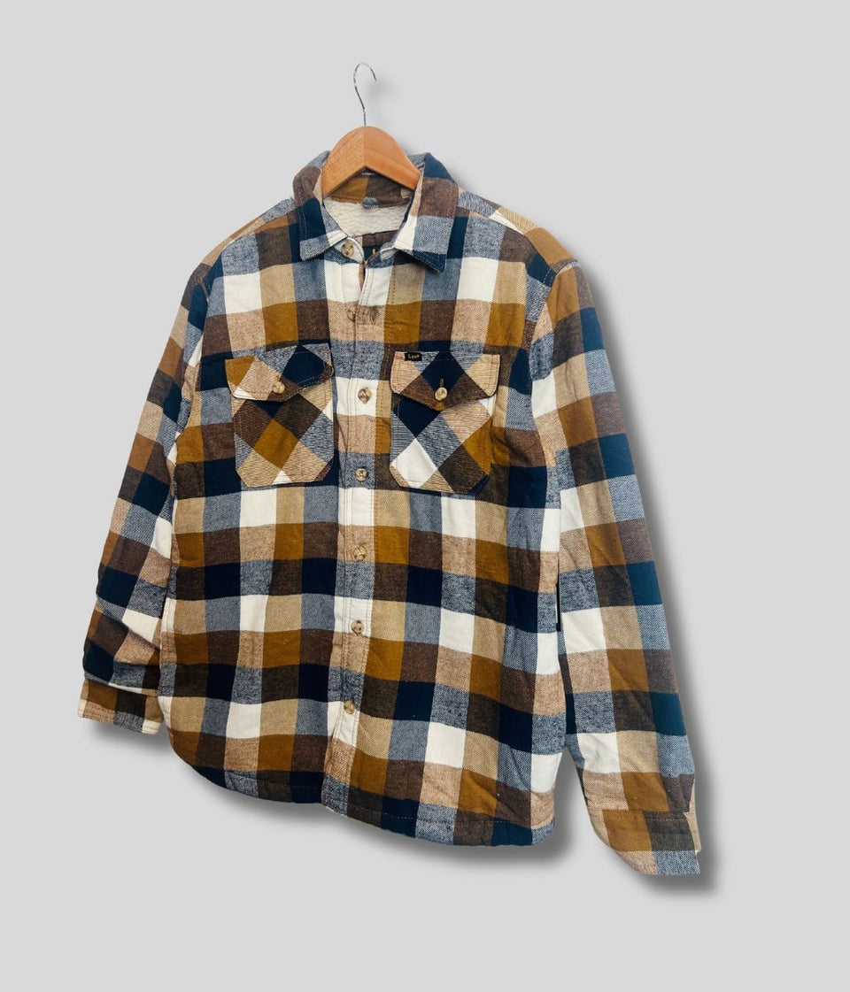 Mens Camel Fleece Lined Check Shacket