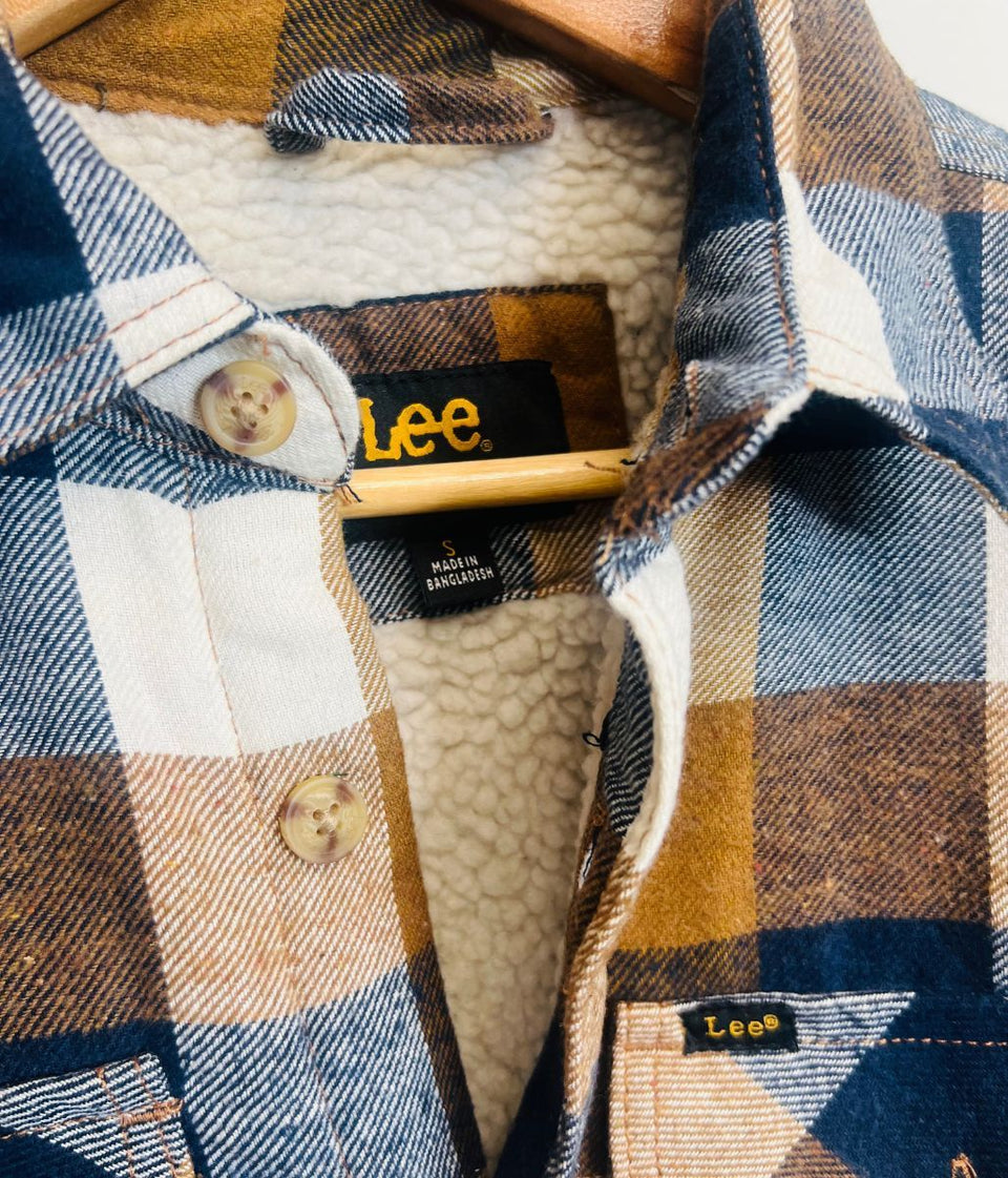 Mens Camel Fleece Lined Check Shacket