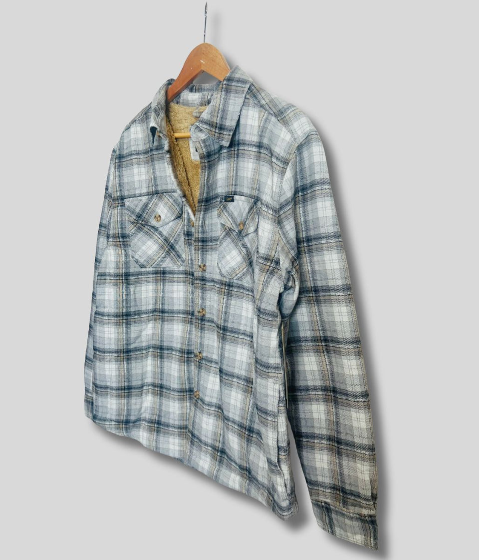 Mens Grey Fleece Lined Check Shacket