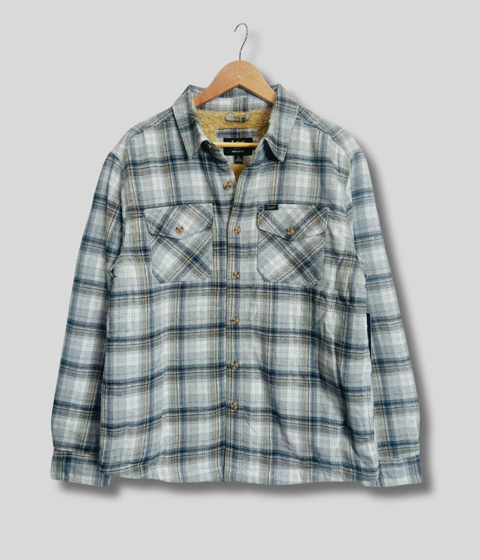 Mens Grey Fleece Lined Check Shacket