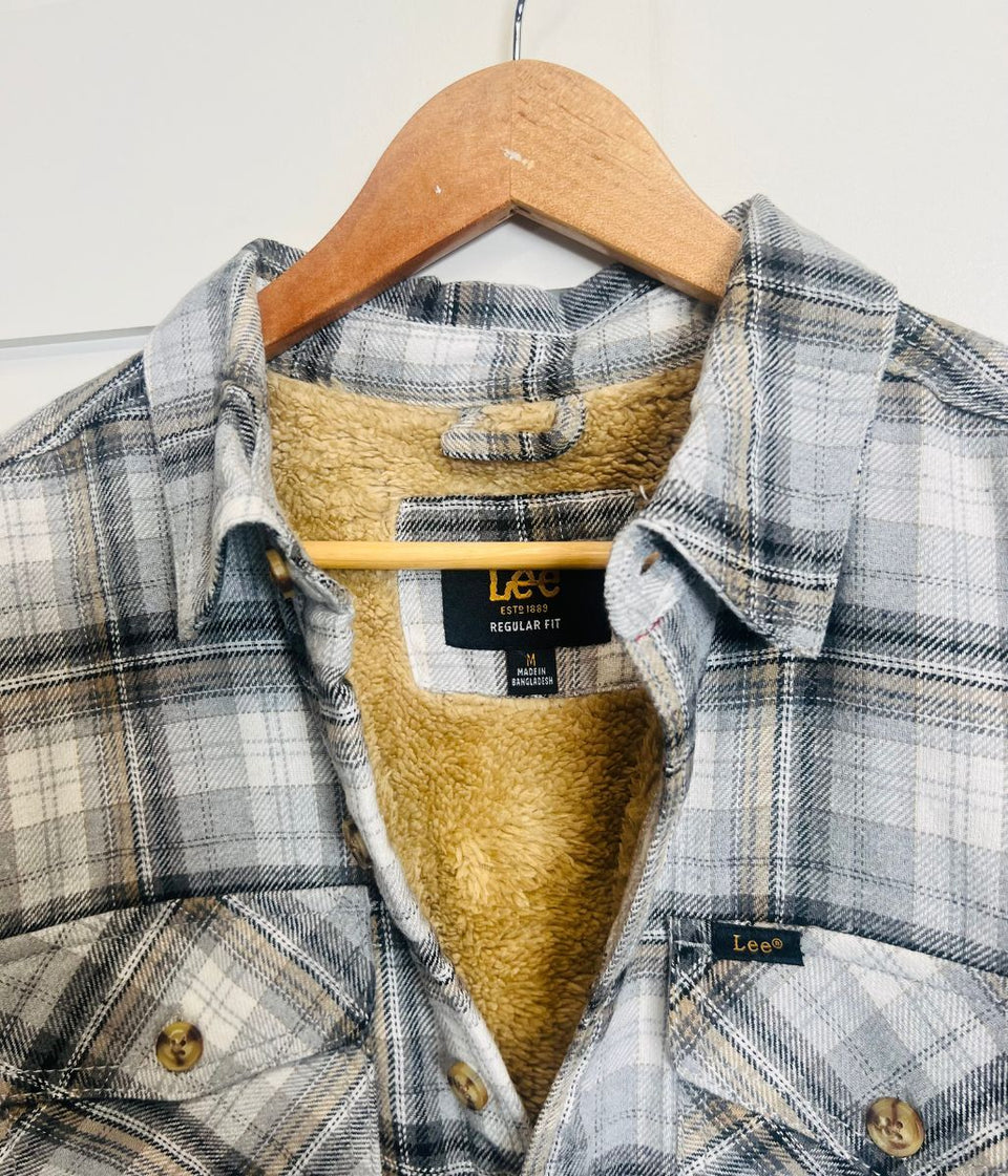 Mens Grey Fleece Lined Check Shacket