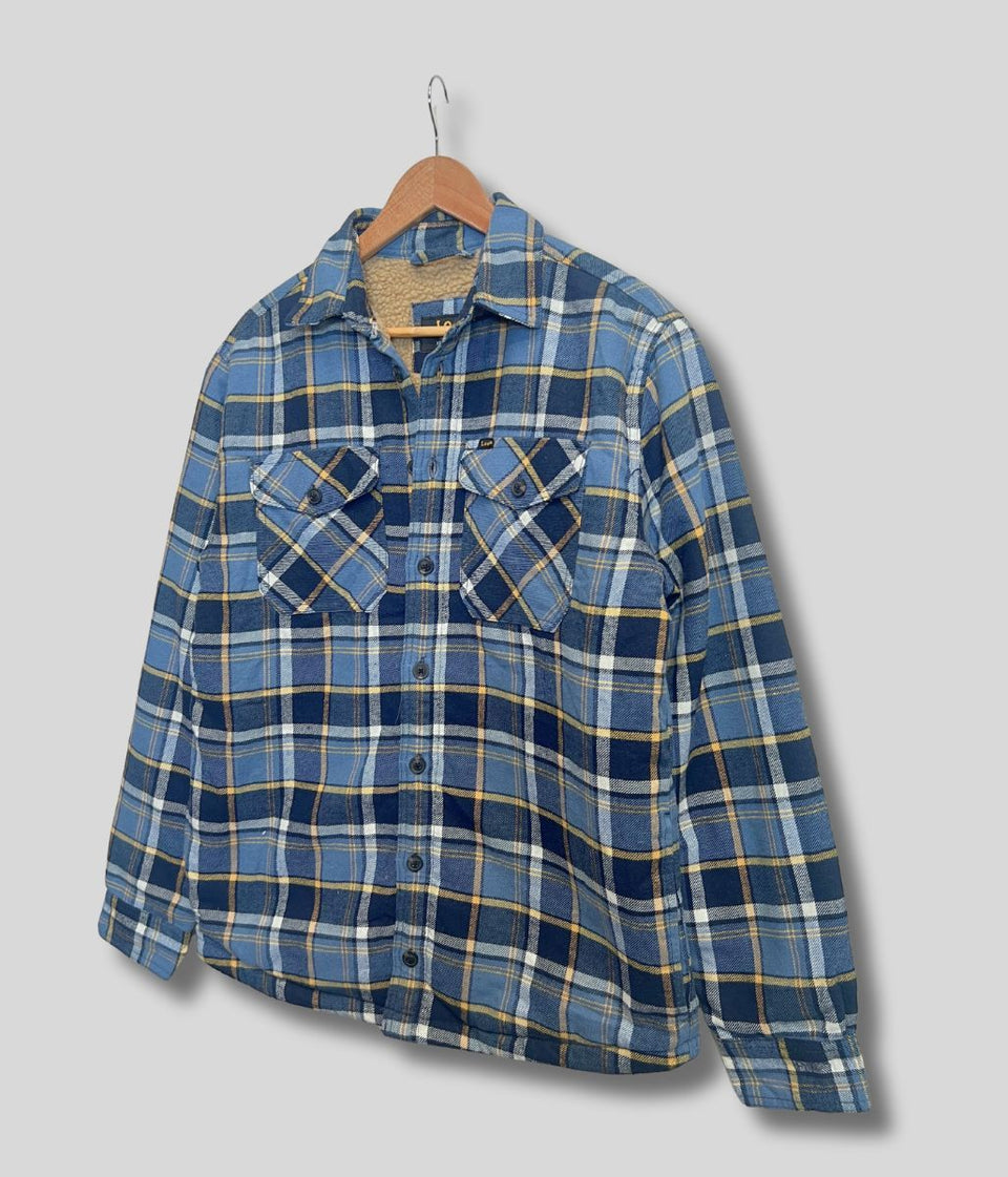 Mens Blue Fleece Lined Check Shacket