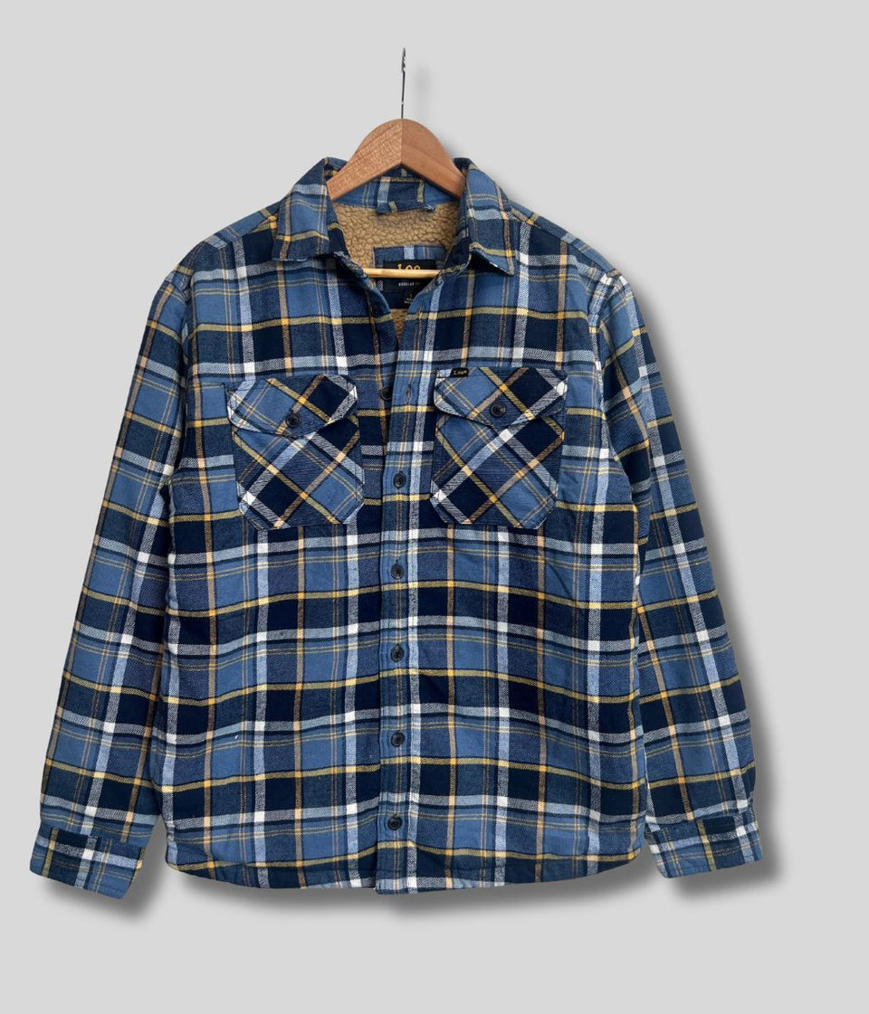 Mens Blue Fleece Lined Check Shacket