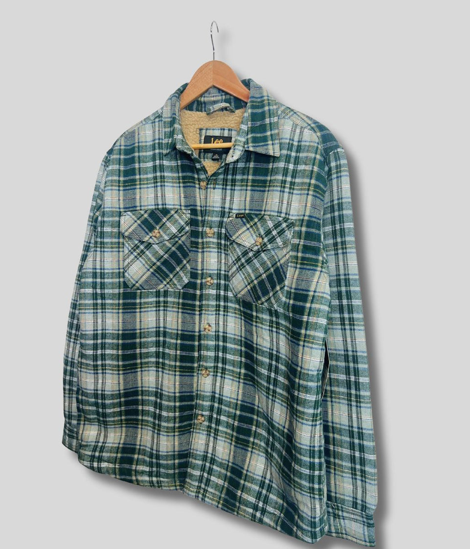 Mens Green Fleece Lined Check Shacket