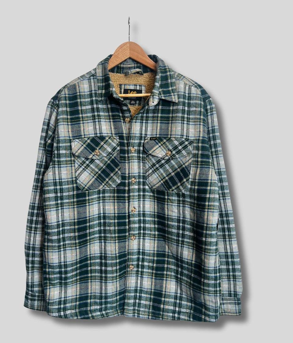 Mens Green Fleece Lined Check Shacket