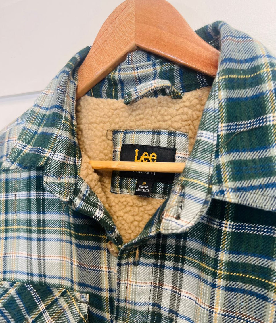 Mens Green Fleece Lined Check Shacket