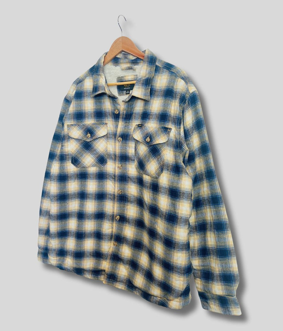Mens Yellow Fleece Lined Check Shacket