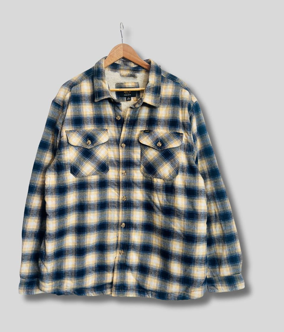 Mens Yellow Fleece Lined Check Shacket
