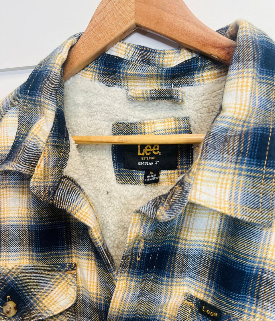 Mens Yellow Fleece Lined Check Shacket