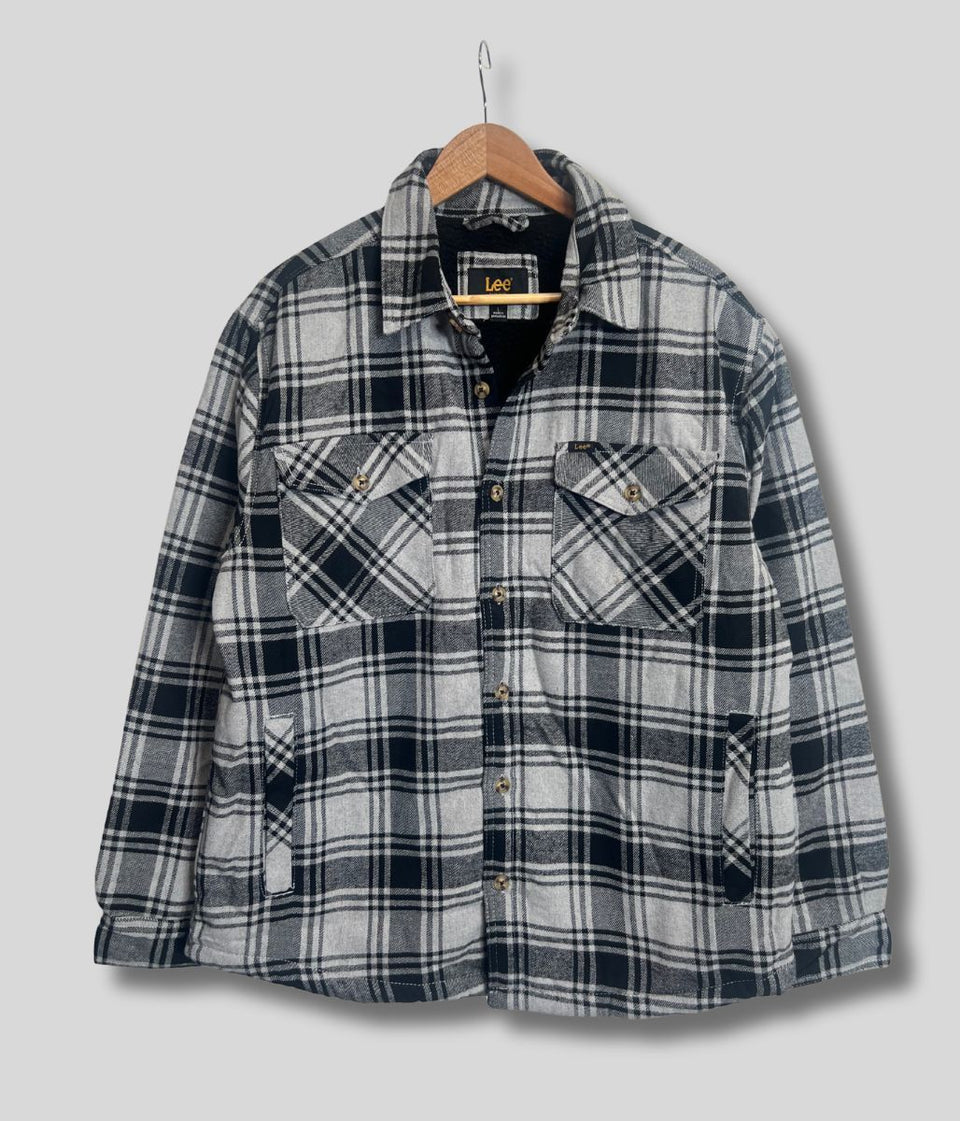 Mens Black Fleece Lined Check Shacket