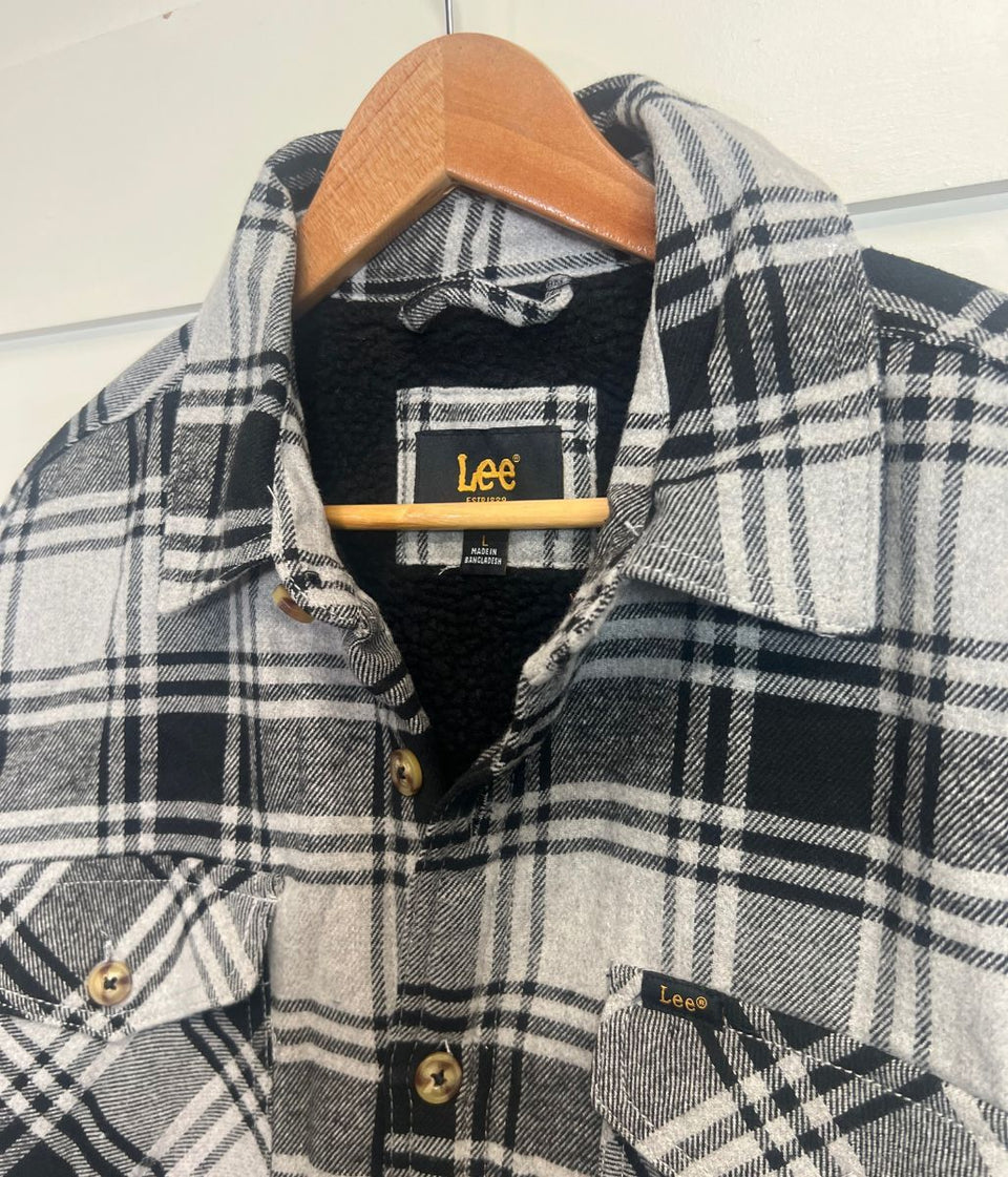 Mens Black Fleece Lined Check Shacket