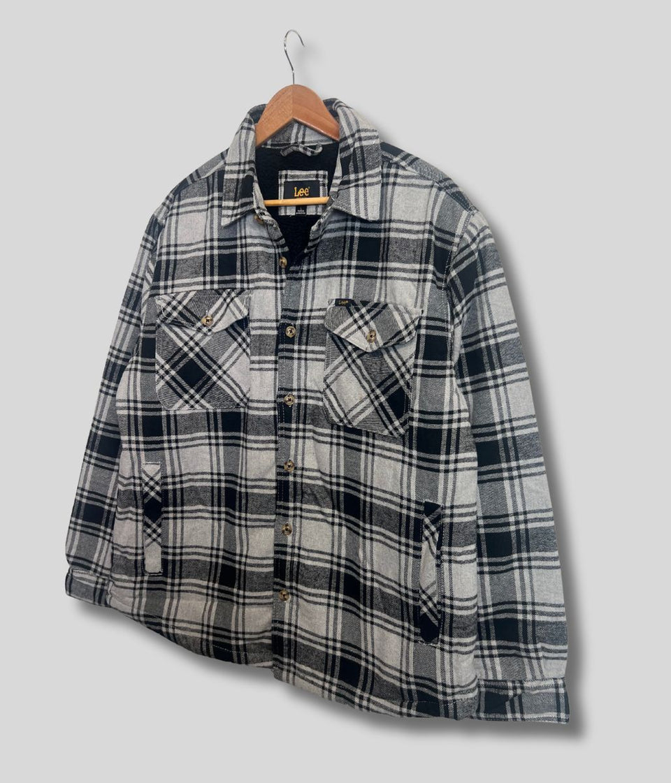 Mens Black Fleece Lined Check Shacket