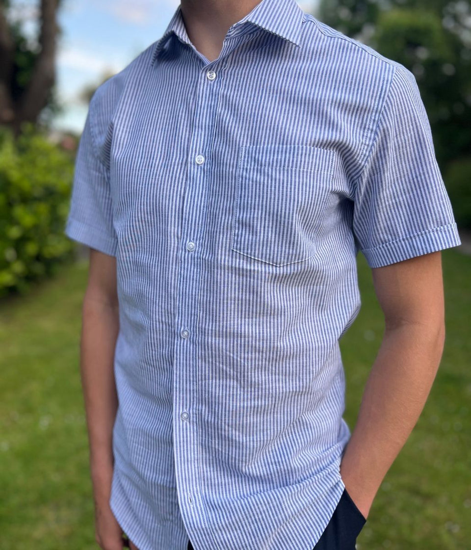 Mens Blue Striped Cotton Shirt