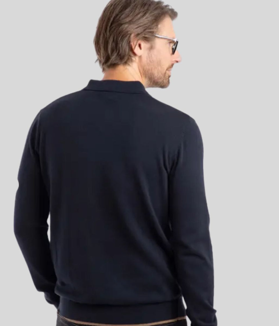 Midnight Blue Alden Long Sleeve Knitted Polo