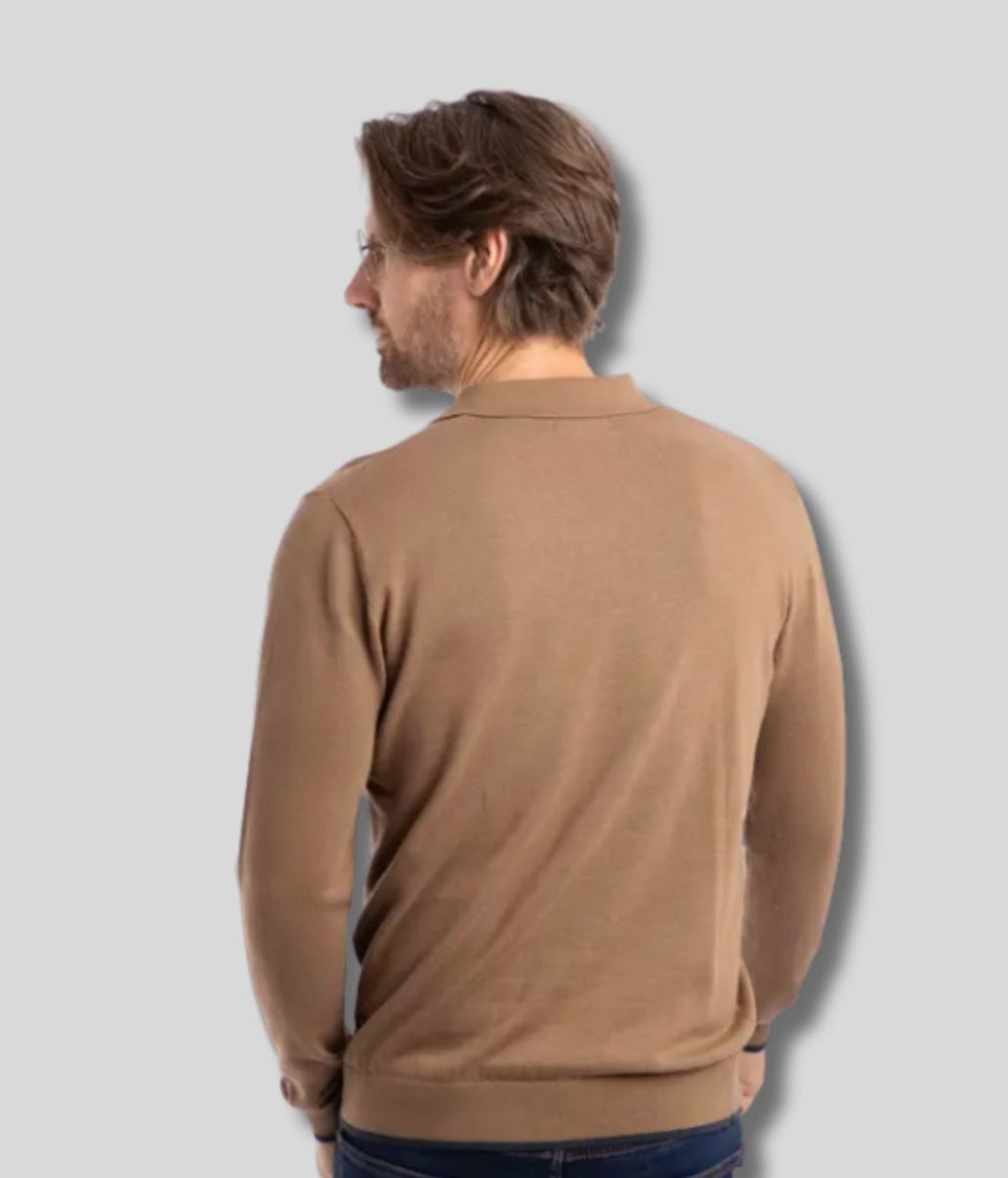 Mocha Alden Long Sleeve Knitted Polo