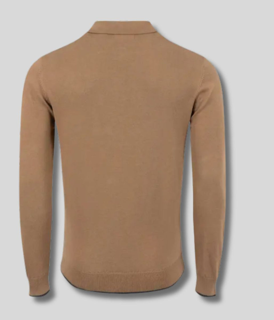 Mocha Alden Long Sleeve Knitted Polo