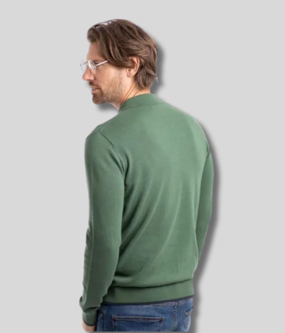 Green Alden Long Sleeve Knitted Polo