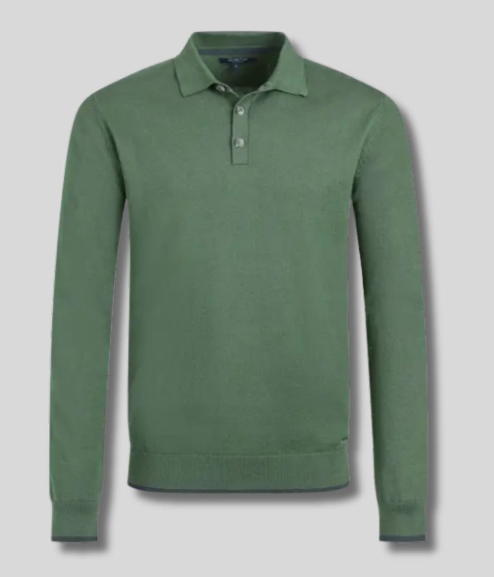 Green Alden Long Sleeve Knitted Polo