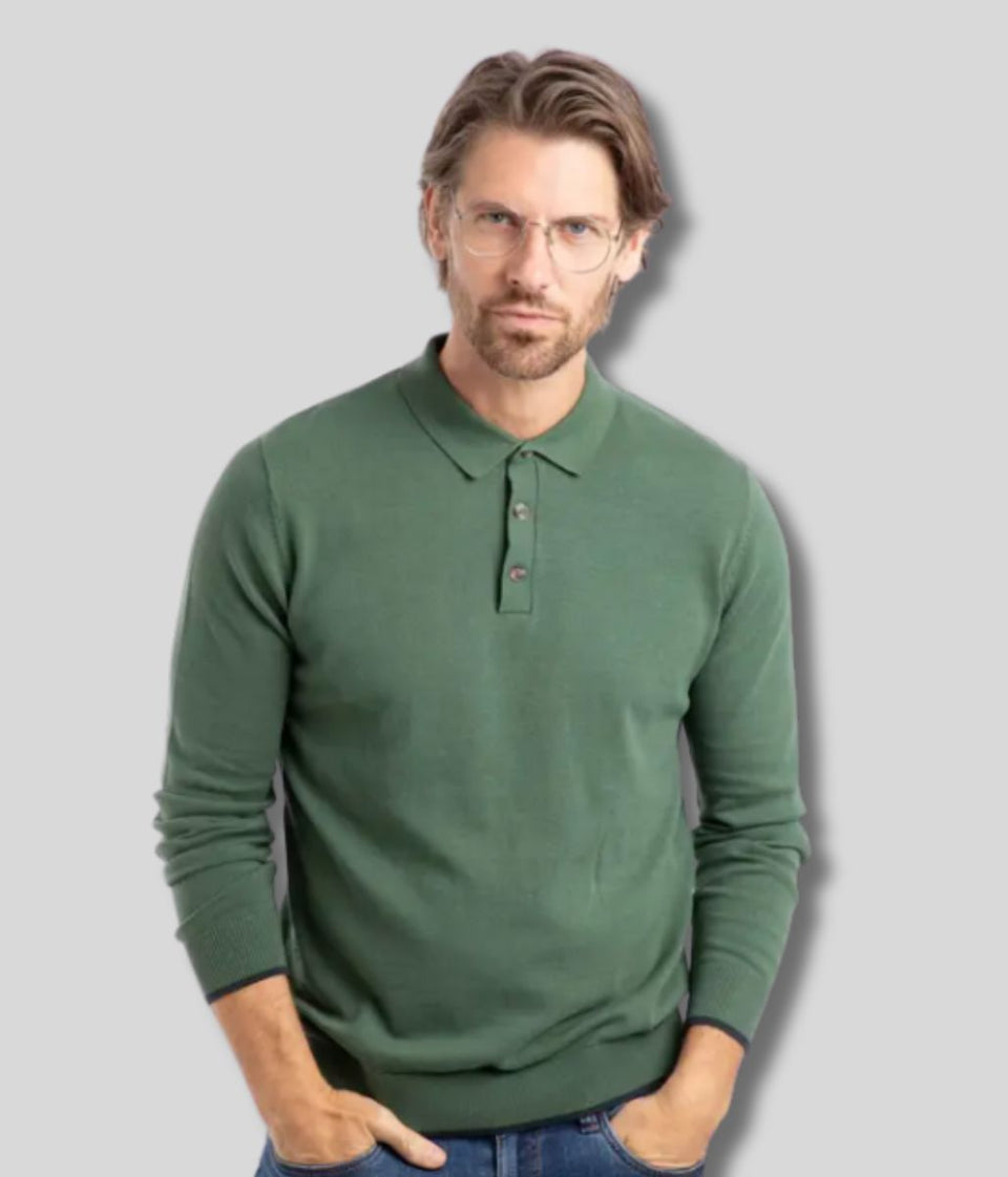 Green Alden Long Sleeve Knitted Polo