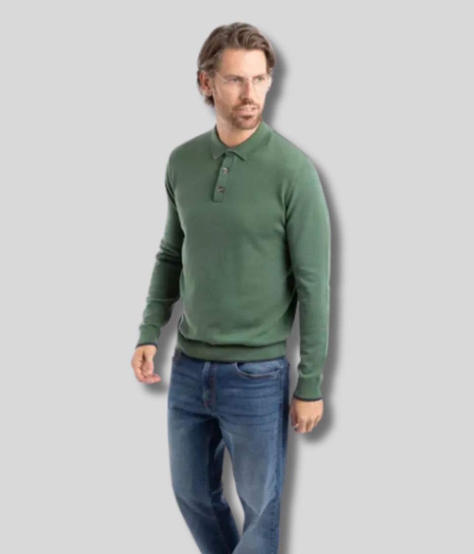 Green Alden Long Sleeve Knitted Polo