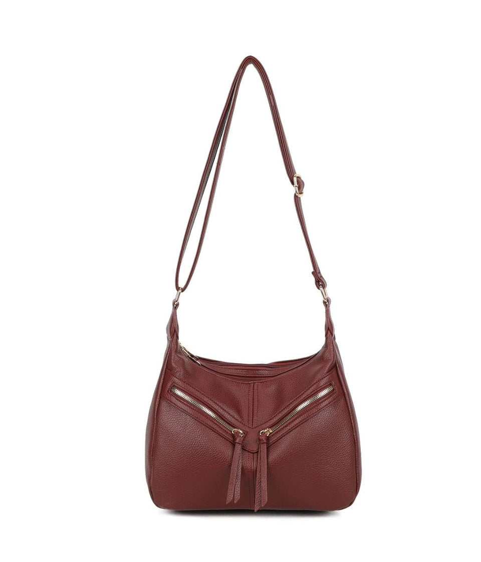 Burgundy Large Zipped Handbag