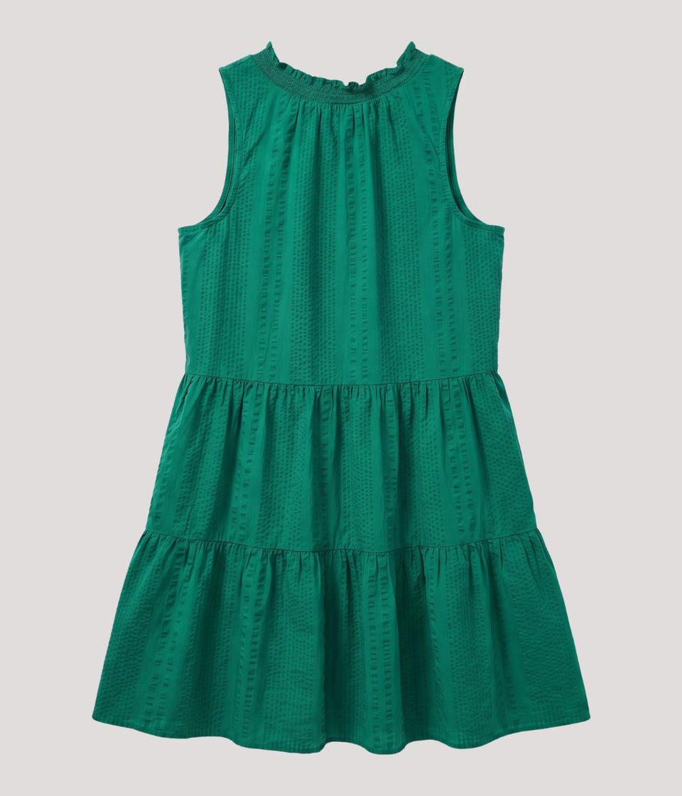 Green Seersucker Cotton Tiered Dress