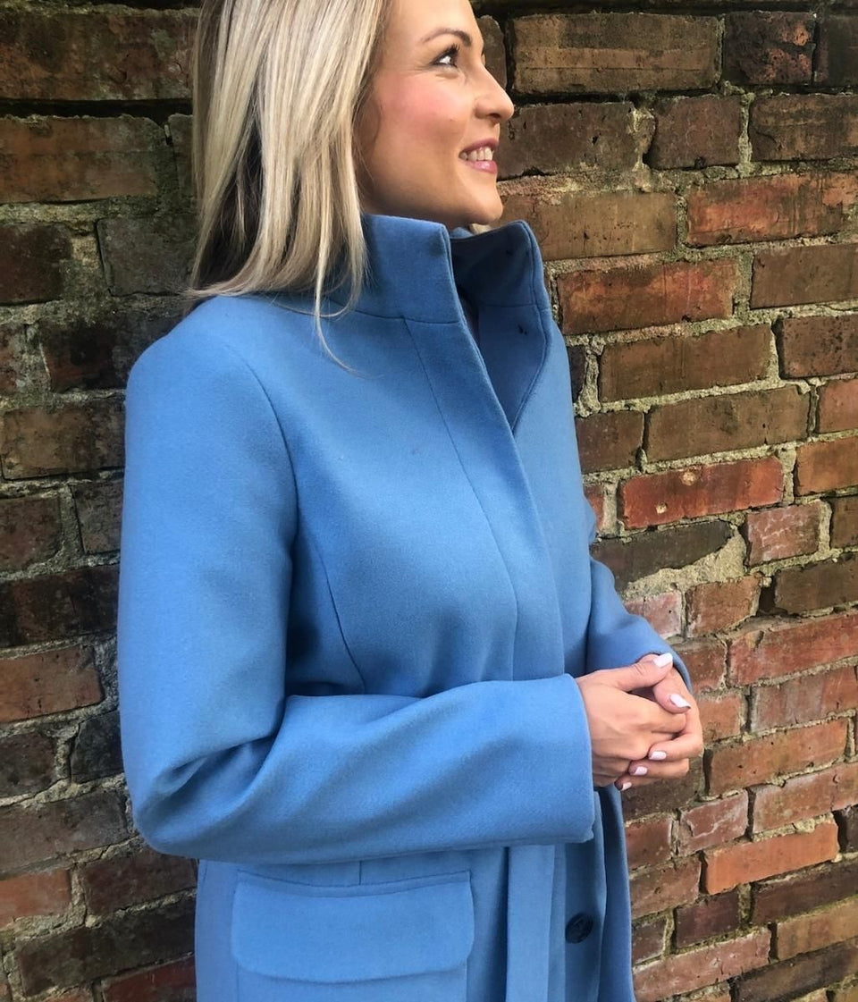 Blue Belted Funnel Neck Coat