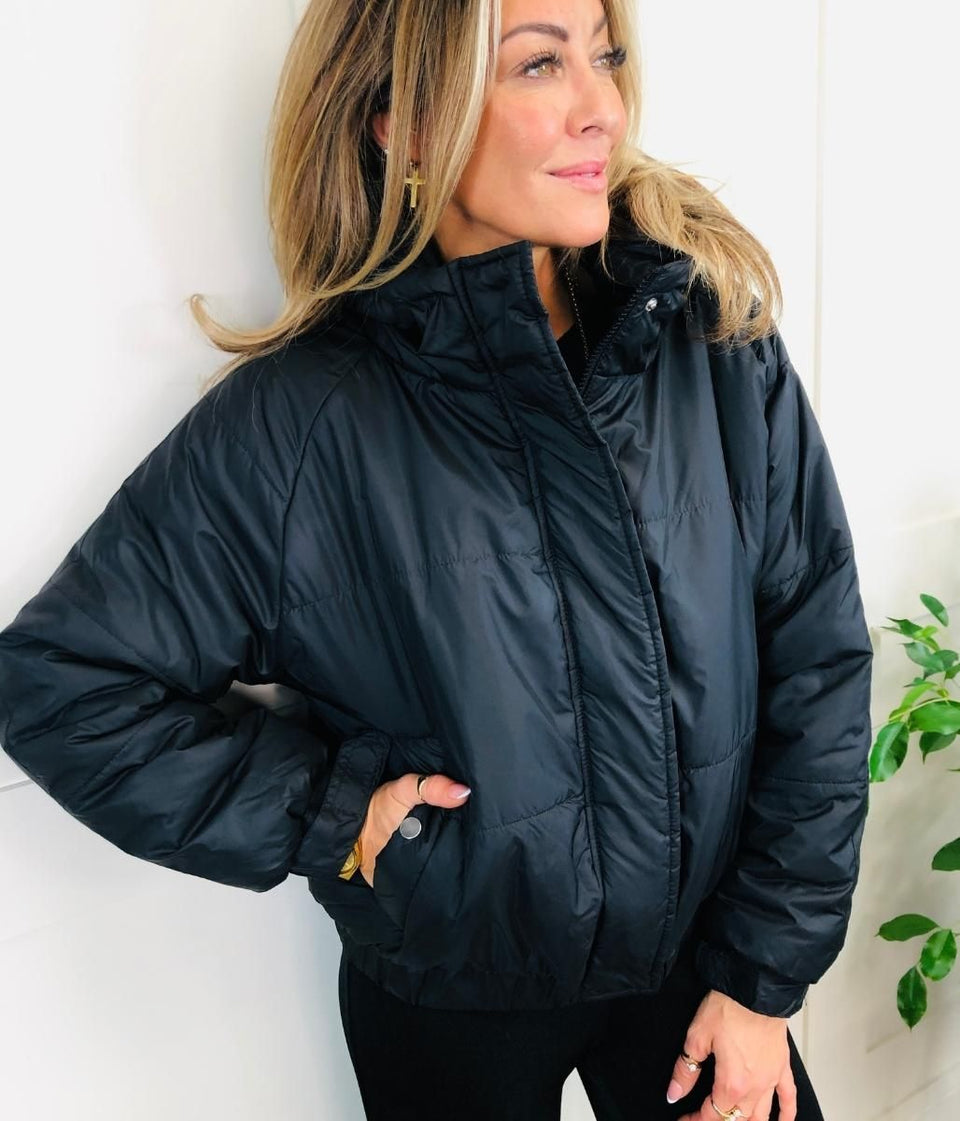 Black Raglan Puffer Jacket