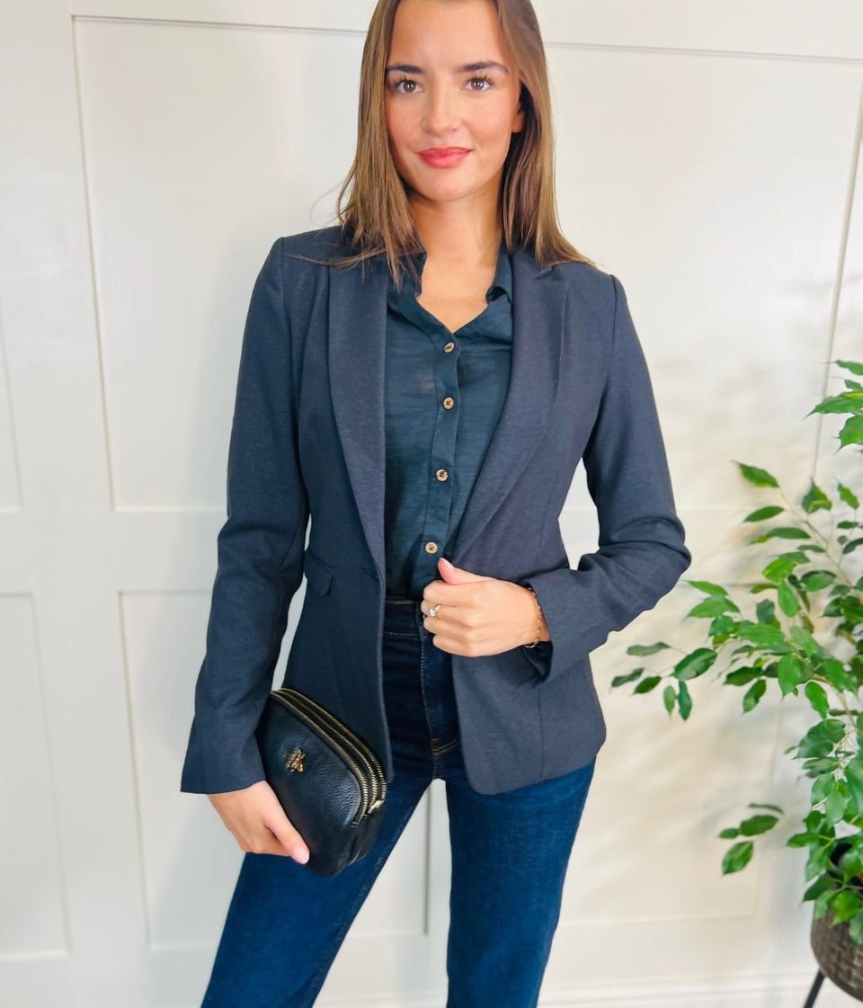 Navy Blue Single Breasted Blazer