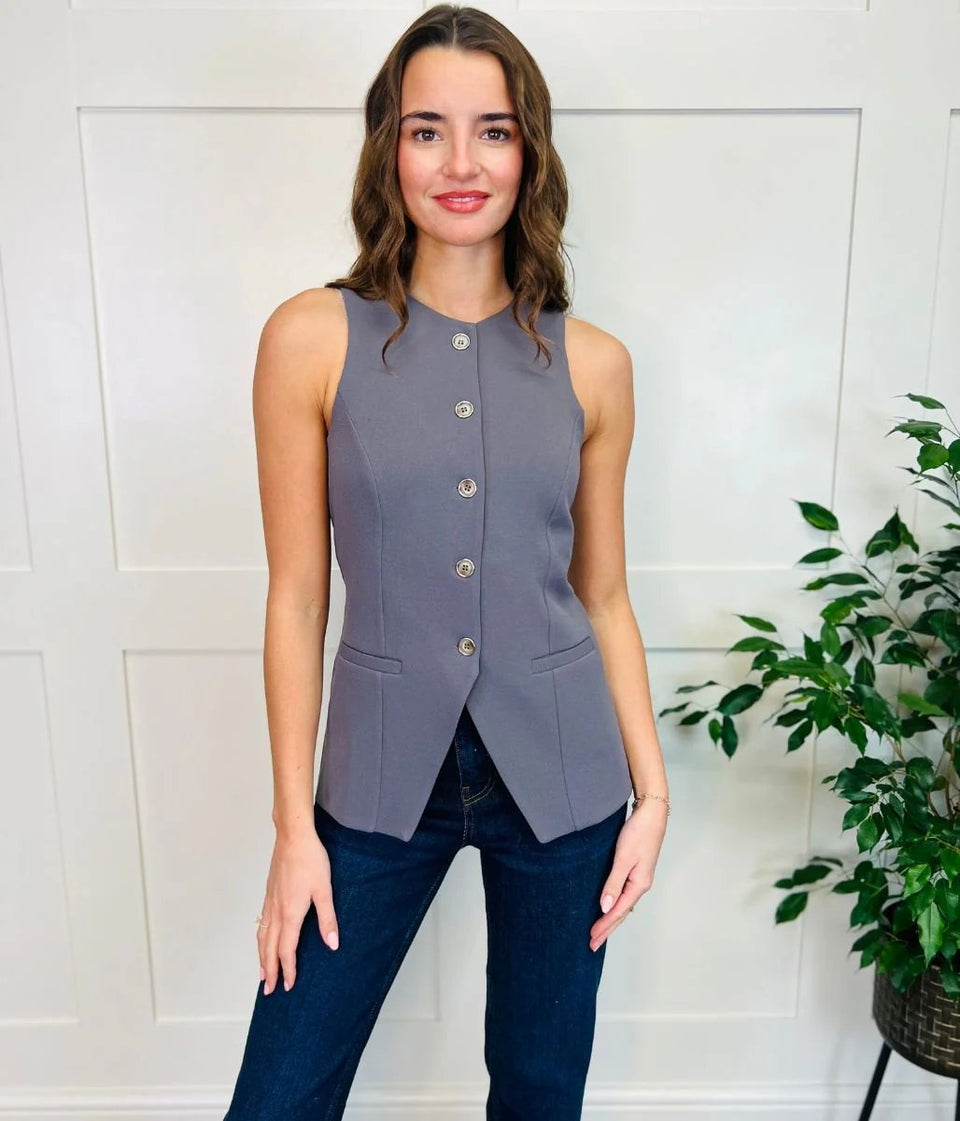 Womens Grey Tailored longline waistcoat