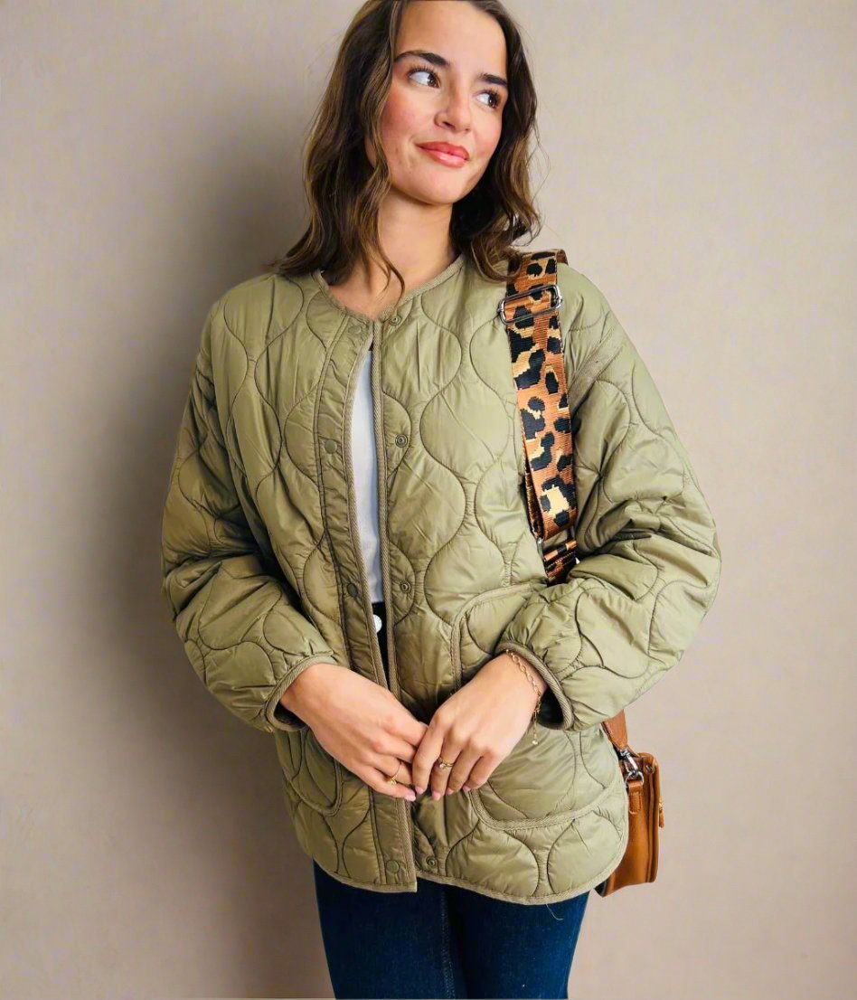 Khaki Shower Resistant Quilted Coat