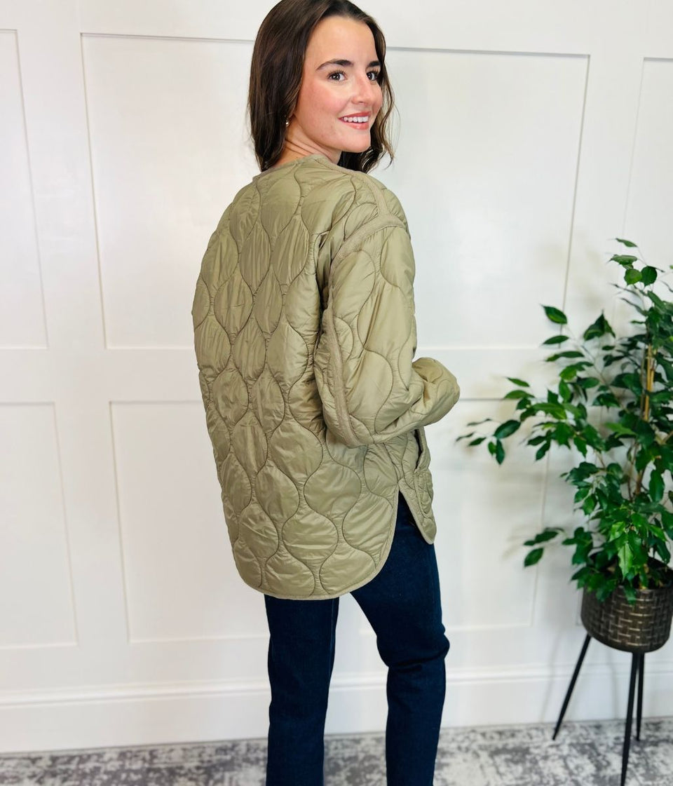 Khaki Shower Resistant Quilted Coat