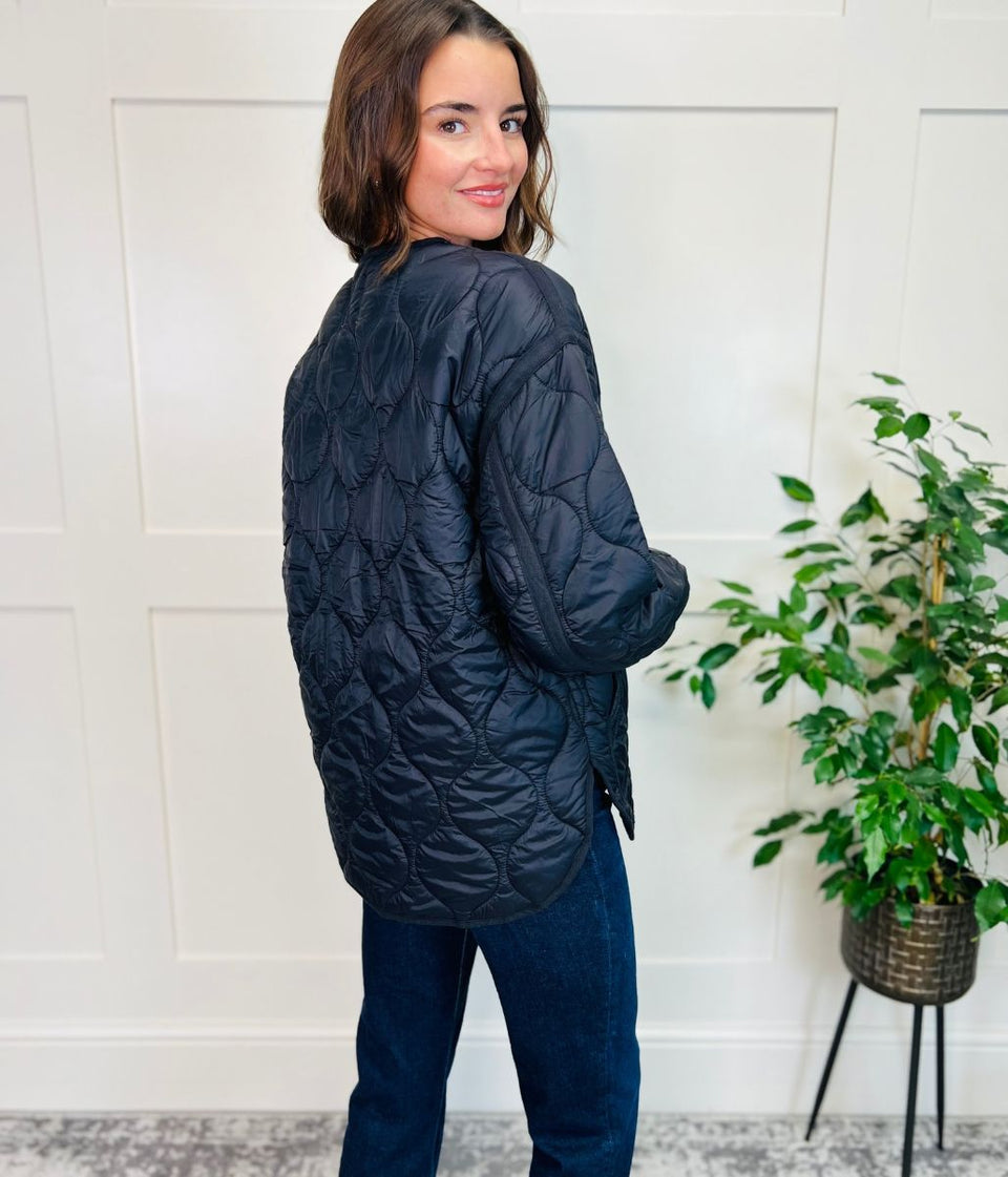 Black Shower Resistant Quilted Coat