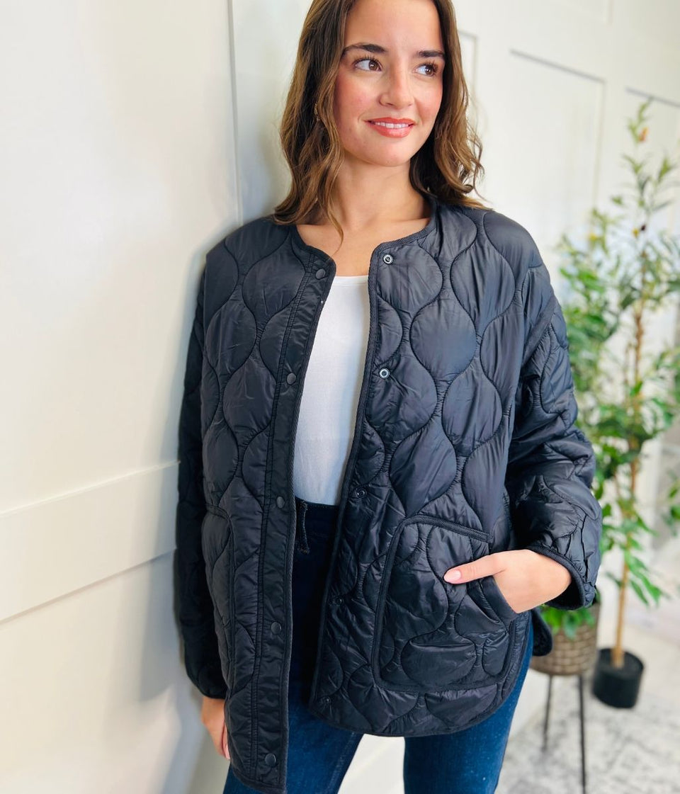 Black Shower Resistant Quilted Coat