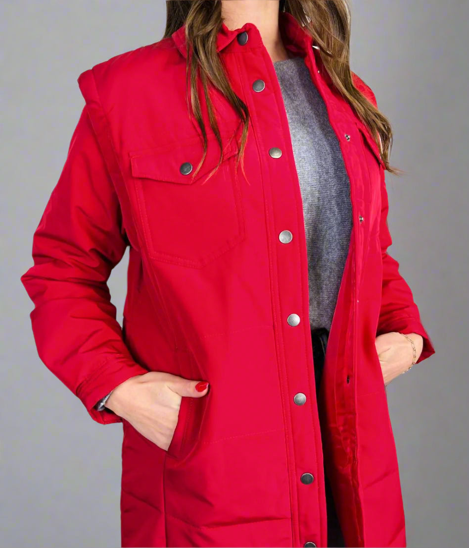 Red Detachable Sleeves Padded Coat