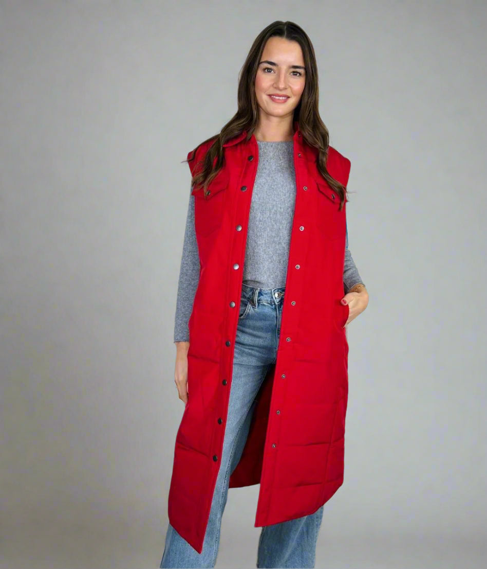 Red Detachable Sleeves Padded Coat